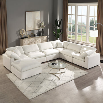 Modern Modular Sectional Sofa Set, Self Customization Design Sofa, White White Linen