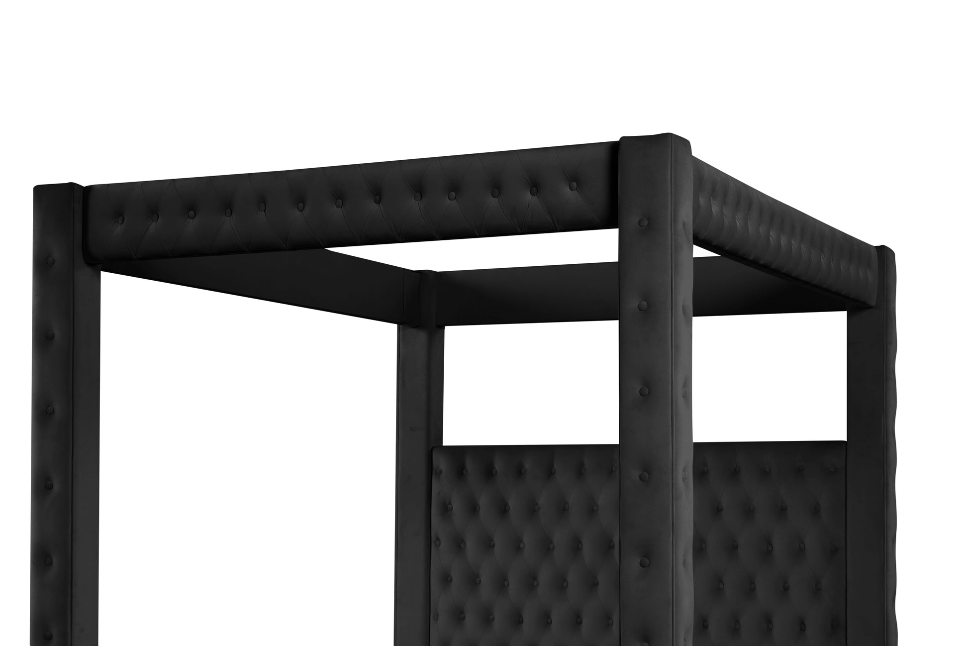 Monica Luxurious Four Poster Queen 5 Pc Bedroom Set Made With Wood In Black Box Spring Not Required Queen Black Wood 5 Piece Set Bedroom Modern Upholstered Velvet Tufted Wood