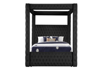 Monica Luxurious Four Poster Full 4 Pc Vanity Bedroom Set Made With Wood In Black Box Spring Not Required Full Black Wood 4 Piece Set Bedroom Modern Upholstered Velvet Tufted Wood