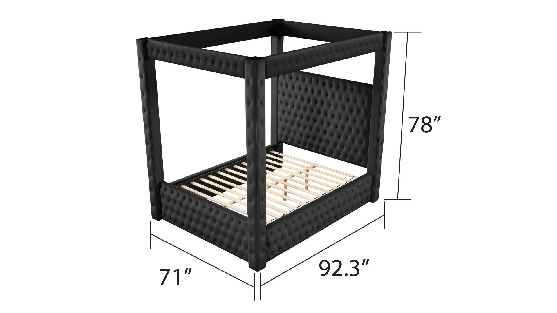 Monica Luxurious Four Poster Queen 5 Pc Bedroom Set Made With Wood In Black Box Spring Not Required Queen Black Wood 5 Piece Set Bedroom Modern Upholstered Velvet Tufted Wood