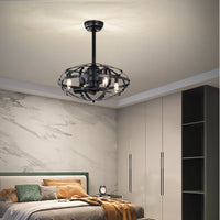 Hot Sell Industrial Ceiling Fan Light Kit For Living Room Bedroom Kitchen And Bladeless Caged Ceiling Fan With Lights Matte Black Abs Metal