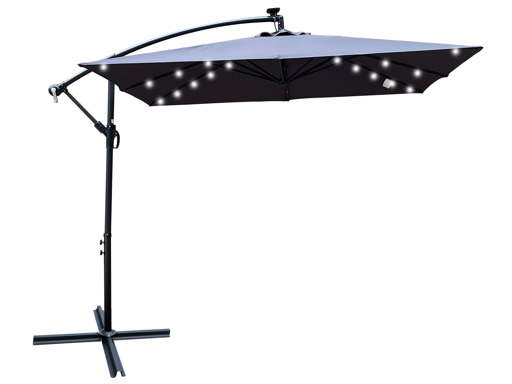 Square 2.5X2.5M Outdoor Patio Umbrella Solar Powered Led Lighted Sun Shade Market Waterproof 8 Ribs Umbrella With Crank And Cross Base For Garden Deck Backyard Pool Shade Outside Deck Swimming Pool