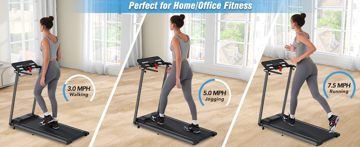 Folding Treadmills Walking Pad Treadmill For Home Office 2.5Hp Walking Treadmill With Incline 0.5 7.5Mph 265Lbs Capacity Treadmill For Walking Running Black Metal