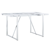 Modern Dining Table, 55 Inch Faux Marble Kitchen Table For 4 People, Rectangular Dinner Table For Dining Room, Home Office, Living Room Furniture, Easy Assembly, White & Silver Only Table White Wood