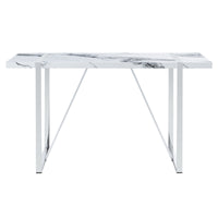 Modern Dining Table, 55 Inch Faux Marble Kitchen Table For 4 People, Rectangular Dinner Table For Dining Room, Home Office, Living Room Furniture, Easy Assembly, White & Silver Only Table White Wood