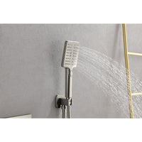 Wall Mounted Waterfall Rain Shower System With 3 Body Sprays & Handheld Shower Brushed Nickel Wall Mounted Bathroom Brass