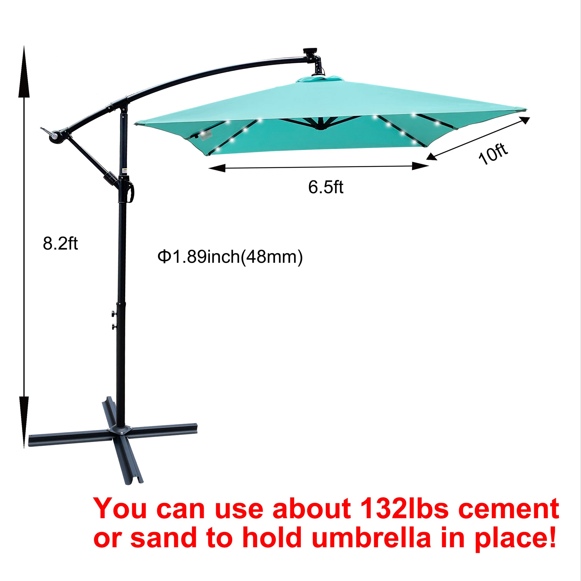 Rectangle 2X3M Outdoor Patio Umbrella Solar Powered Led Lighted Sun Shade Market Waterproof 6 Ribs Umbrella With Crank And Cross Base For Garden Deck Backyard Pool Shade Outside Deck Swimming Pool