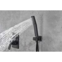 Shower System With Rain Shower Head, Hand Shower Head, Water Control Valve, Shower Bracket, Hose And Niche Matte Black Wall Mounted Bathroom Brass