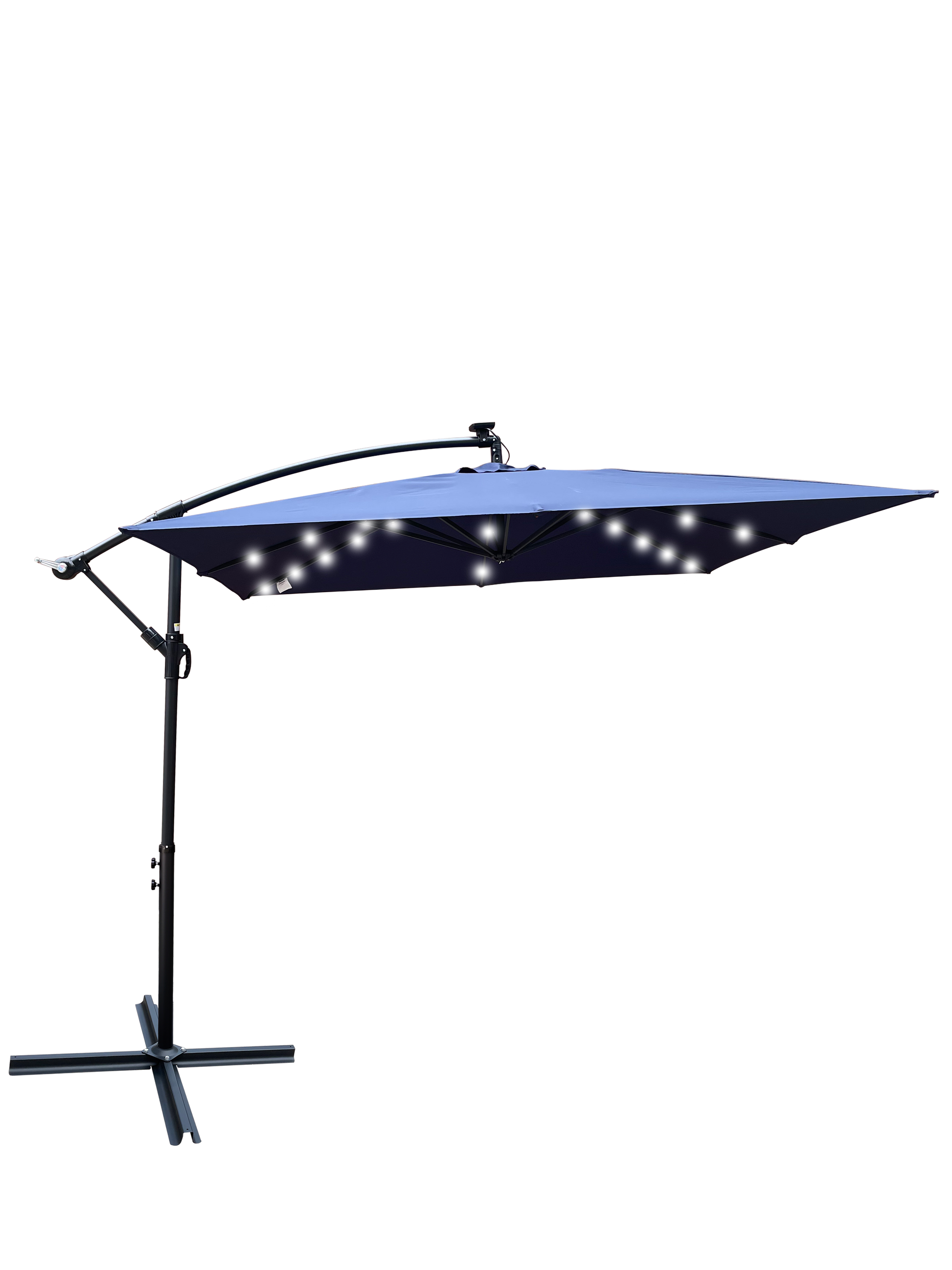 Square 2.5X2.5M Outdoor Patio Umbrella Solar Powered Led Lighted Sun Shade Market Waterproof 8 Ribs Umbrella With Crank And Cross Base For Garden Deck Backyard Pool Shade Outside Deck Swimming Pool