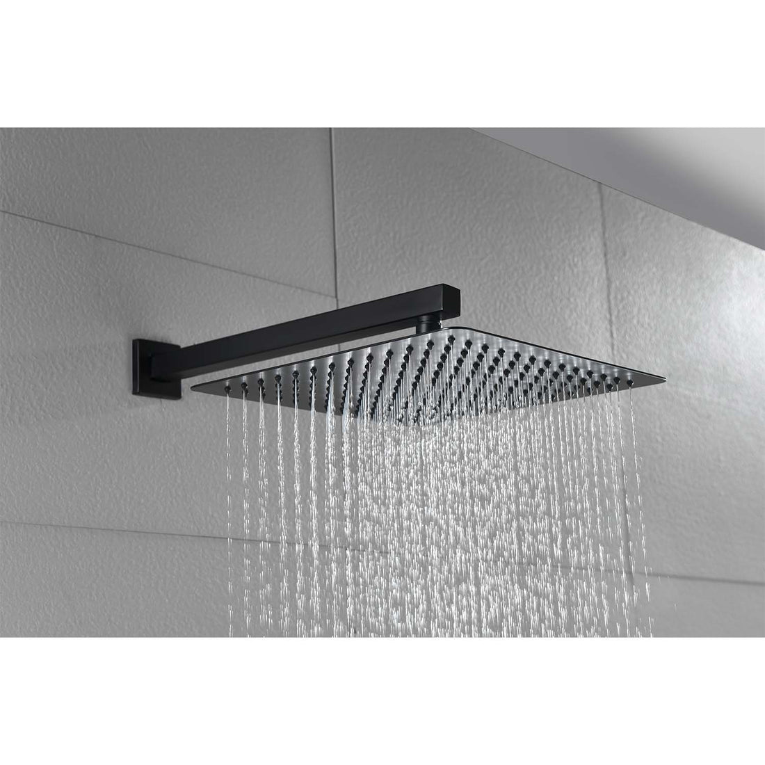 Shower System With Rain Shower Head, Hand Shower Head, Water Control Valve, Shower Bracket, Hose And Niche Matte Black Wall Mounted Bathroom Brass