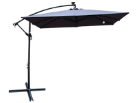 Square 2.5X2.5M Outdoor Patio Umbrella Solar Powered Led Lighted Sun Shade Market Waterproof 8 Ribs Umbrella With Crank And Cross Base For Garden Deck Backyard Pool Shade Outside Deck Swimming Pool