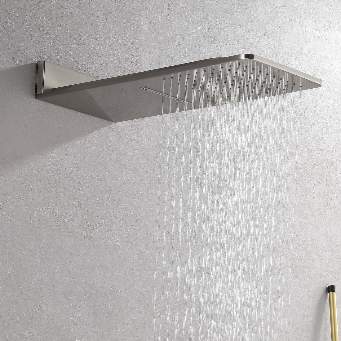 Wall Mounted Waterfall Rain Shower System With 3 Body Sprays & Handheld Shower Brushed Nickel Wall Mounted Bathroom Brass