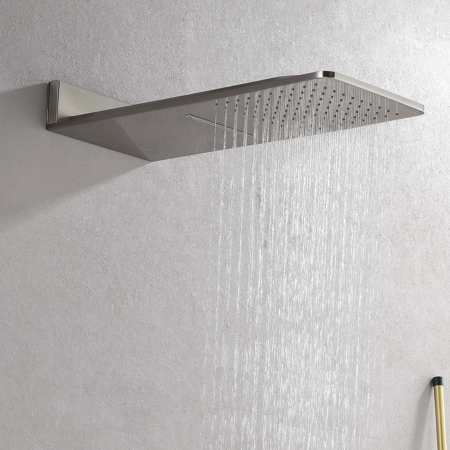 Wall Mounted Waterfall Rain Shower System With 3 Body Sprays & Handheld Shower Brushed Nickel Wall Mounted Bathroom Brass