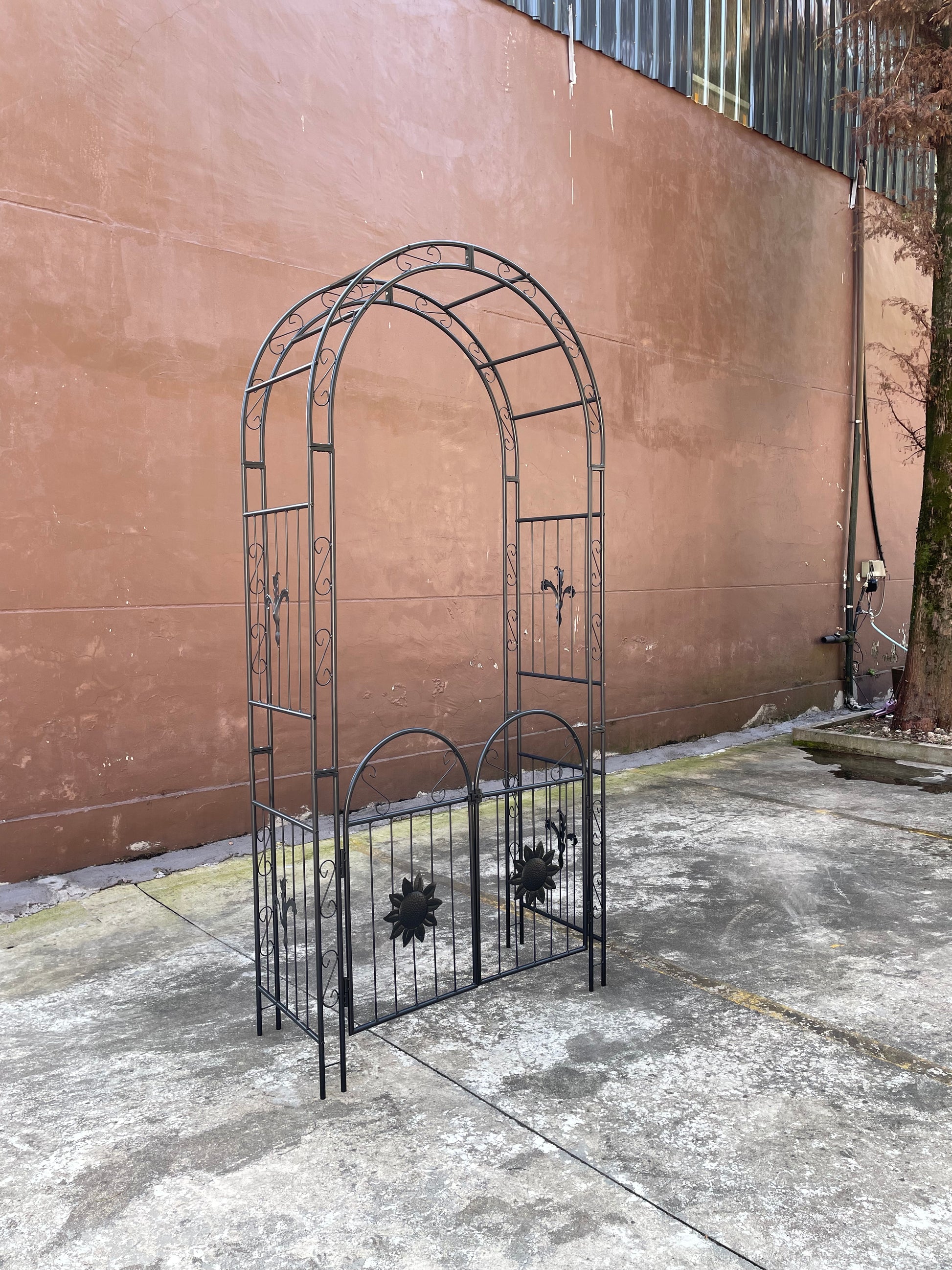 Metal Garden Arch With Doors Garden Arbor Trellis Climbing Plants Support Arch Outdoor Arch Wedding Arch Party Events Archway Black Black Iron