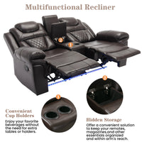 3 Pieces Recliner Sofa Sets Home Theater Seating Manual Recliner Chair With Center Console And Led Light Strip For Living Room, Brown Brown Foam Faux Leather