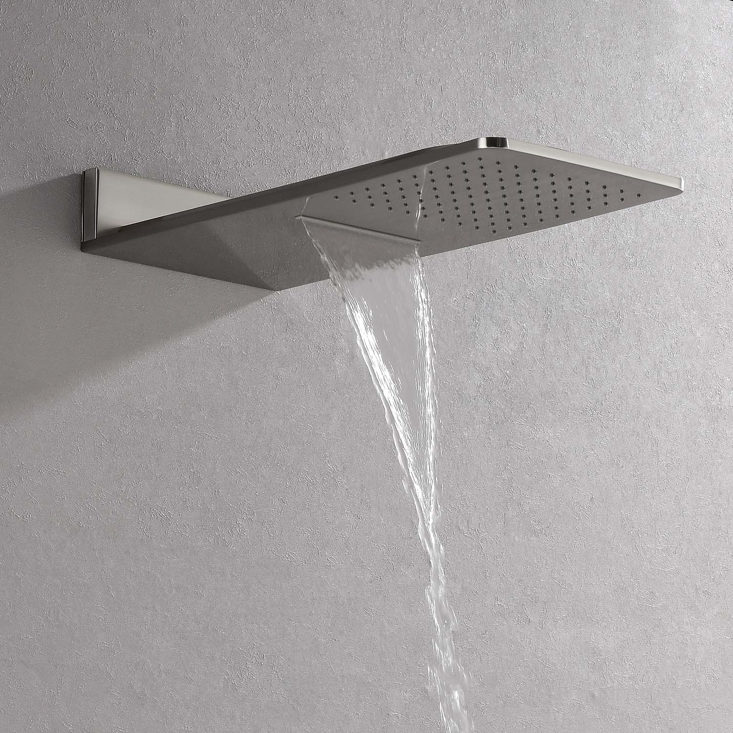 Wall Mounted Waterfall Rain Shower System With 3 Body Sprays & Handheld Shower Brushed Nickel Wall Mounted Bathroom Brass