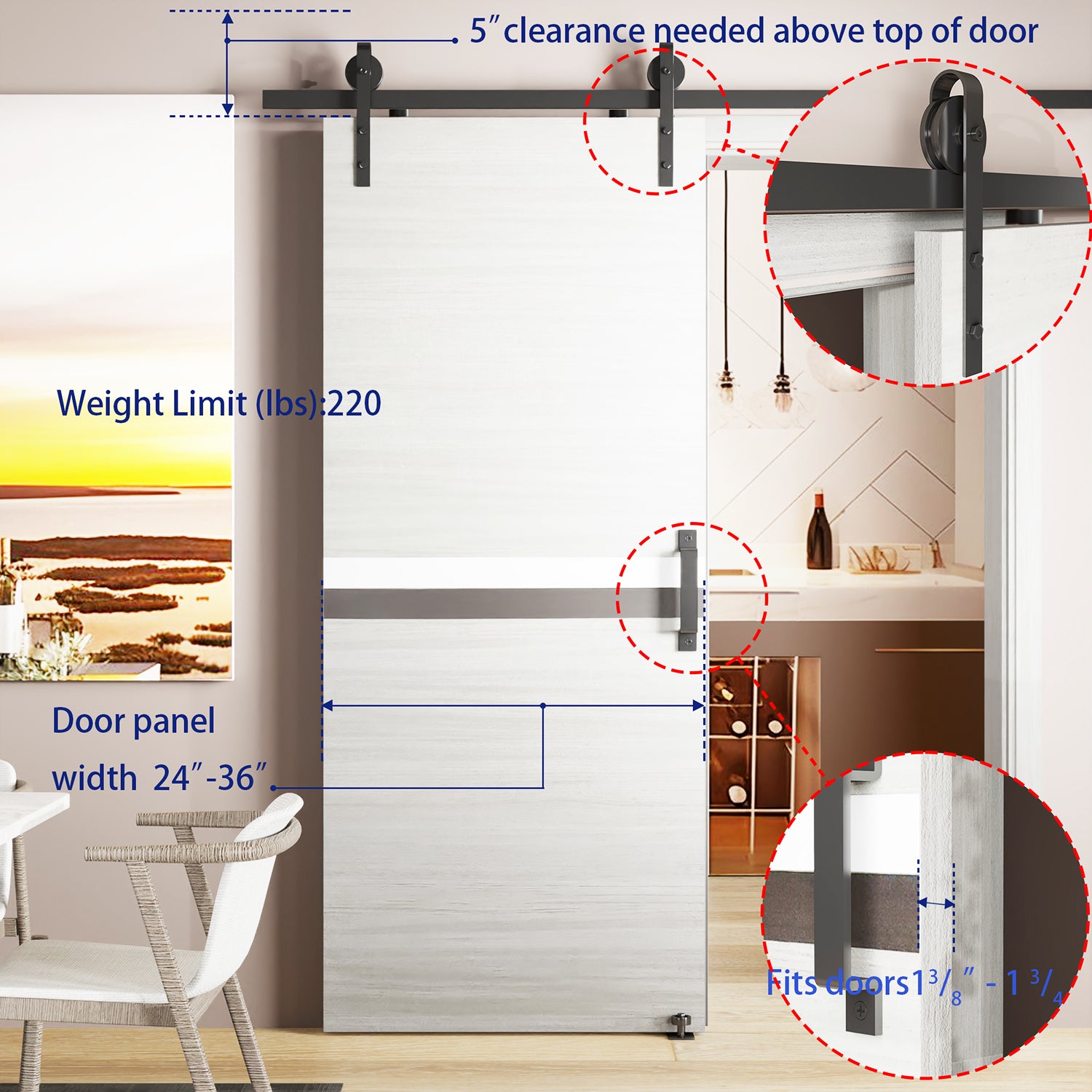 28" X 80" Melamine Integrated Door Slab 6.6Ft Sliding Track Kit Adjustable Floor Guider Pull Handle, Modern Interior Door Panel, Protected By 2Mm Thick Melamine Layer, Moisture Proof Gray Melamine