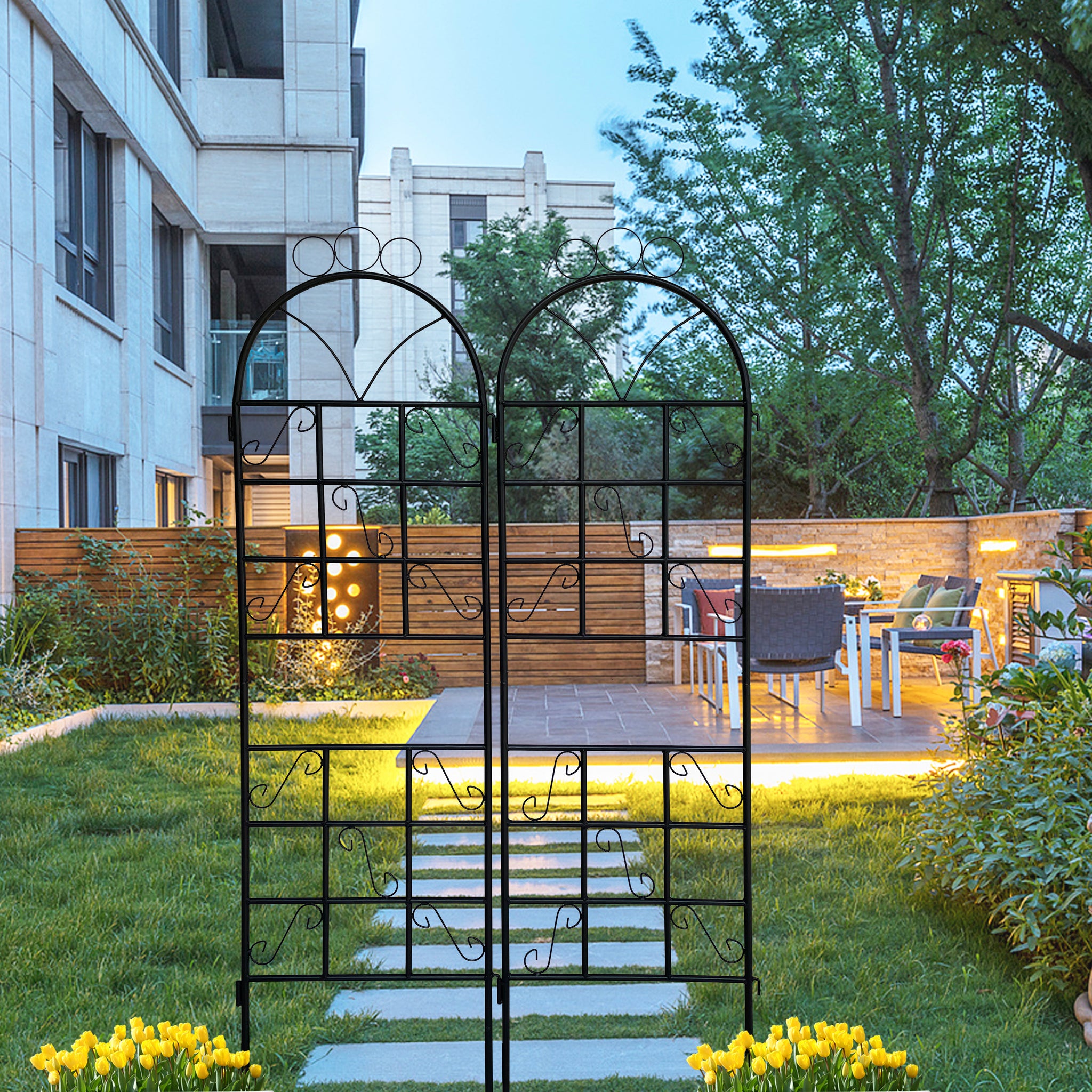 1Set 2Pcs Metal Garden Trellis For Climbing Plants Outdoor Rustproof Plant Support Black Black Iron