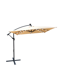 Square 2.5X2.5M Outdoor Patio Umbrella Solar Powered Led Lighted Sun Shade Market Waterproof 8 Ribs Umbrella With Crank And Cross Base For Garden Deck Backyard Pool Shade Outside Deck Swimming Pool