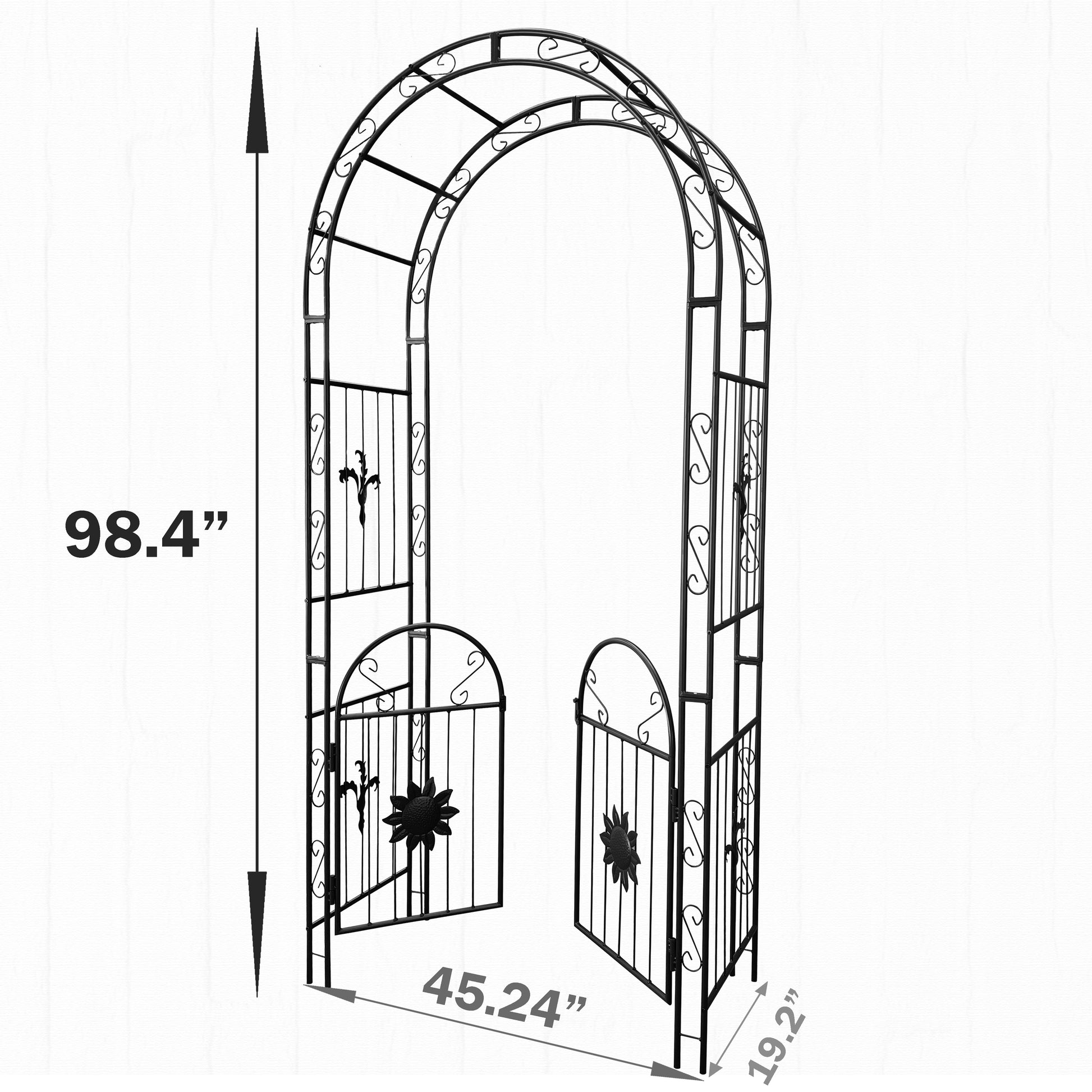 Metal Garden Arch With Doors Garden Arbor Trellis Climbing Plants Support Arch Outdoor Arch Wedding Arch Party Events Archway Black Black Iron