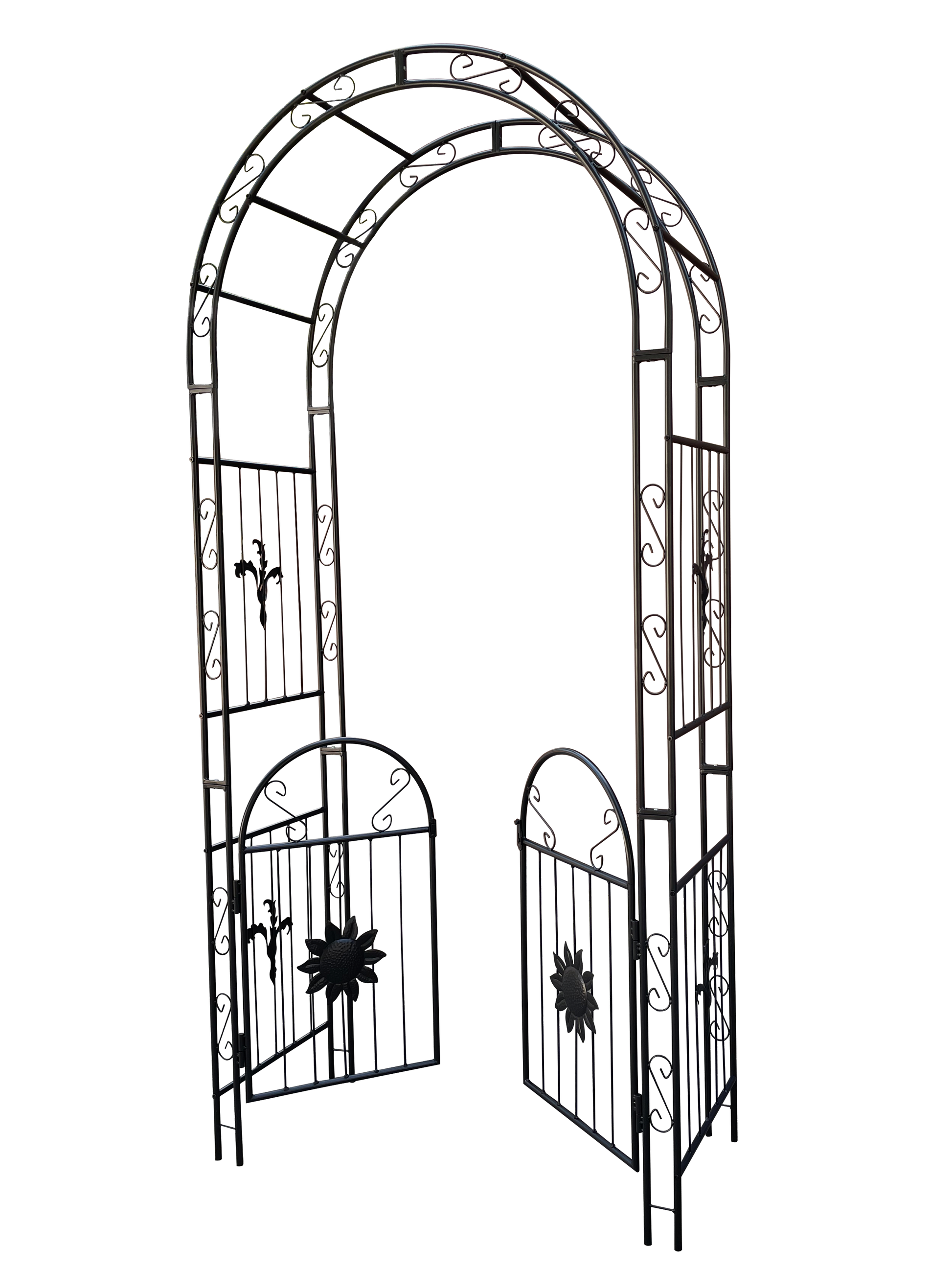 Metal Garden Arch With Doors Garden Arbor Trellis Climbing Plants Support Arch Outdoor Arch Wedding Arch Party Events Archway Black Black Iron