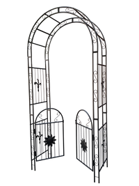 Metal Garden Arch With Doors Garden Arbor Trellis Climbing Plants Support Arch Outdoor Arch Wedding Arch Party Events Archway Black Black Iron