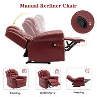 Home Theater Seating Manual Recliner Chair With Led Light Strip For Living Room,Bedroom, Wine Red Wine Red Foam Faux Leather