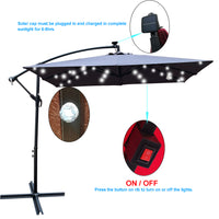 Square 2.5X2.5M Outdoor Patio Umbrella Solar Powered Led Lighted Sun Shade Market Waterproof 8 Ribs Umbrella With Crank And Cross Base For Garden Deck Backyard Pool Shade Outside Deck Swimming Pool