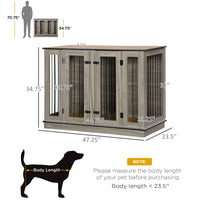 Large Furniture Style Dog Crate With Removable Panel Dark Walnut Natural Steel