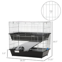 2 Tier Mouse Cage, Ferret Cage W Dish And Bottle, Ramp, 2 Doors Black Metal
