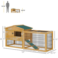 2 Levels Outdoor Rabbit Hutch With Openable Top, 59" Wooden Large Rabbit Cage With Run Weatherproof Roof, Removable Tray, Ramp, Yellow Yellow Wood