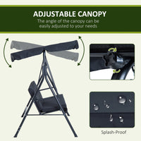 3 Seat Outdoor Patio Swing Chair With Removable Cushion, Steel Frame Stand And Adjustable Tilt Canopy For Patio, Garden, Poolside, Balcony, Backyard, Black Black Steel