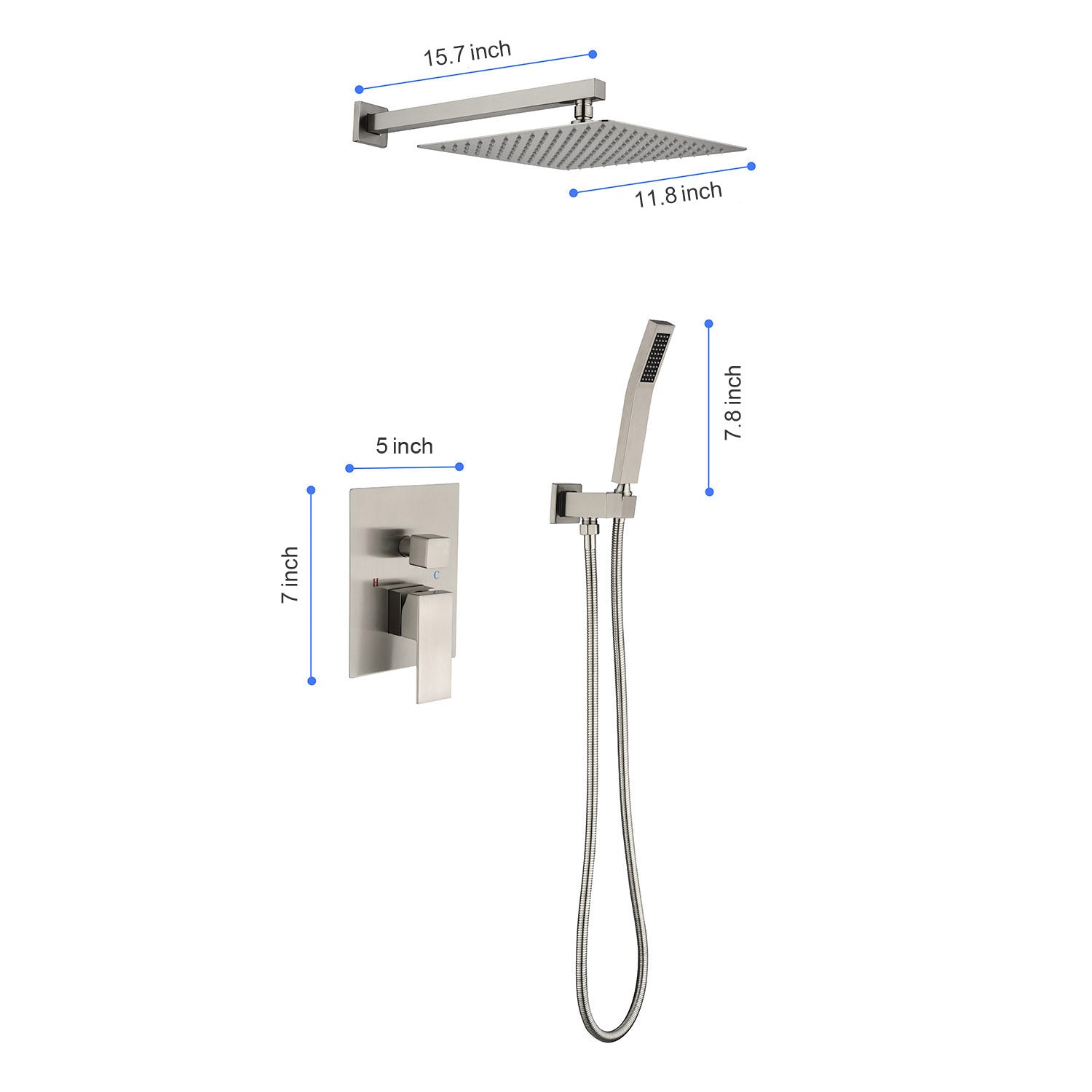 12" Rain Shower Head Systems Wall Mounted Shower One Brushed Nickel Wall Mounted Bathroom Brass