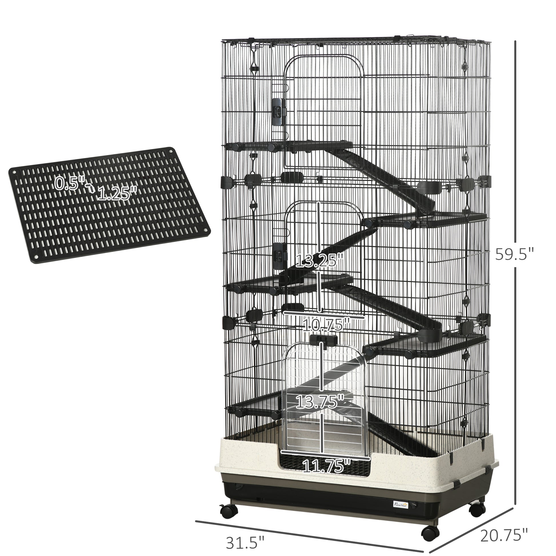 Small Animal Cage With Wheels, Portable Bunny Cage 6 Tier Black Steel