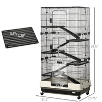 Small Animal Cage With Wheels, Portable Bunny Cage 6 Tier Black Steel