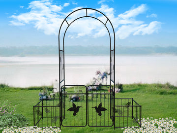 Metal Garden Arch With Doors Garden Arbor Trellis Climbing Plants Support Arch Outdoor Arch Wedding Arch Party Events Archway Black Black Iron