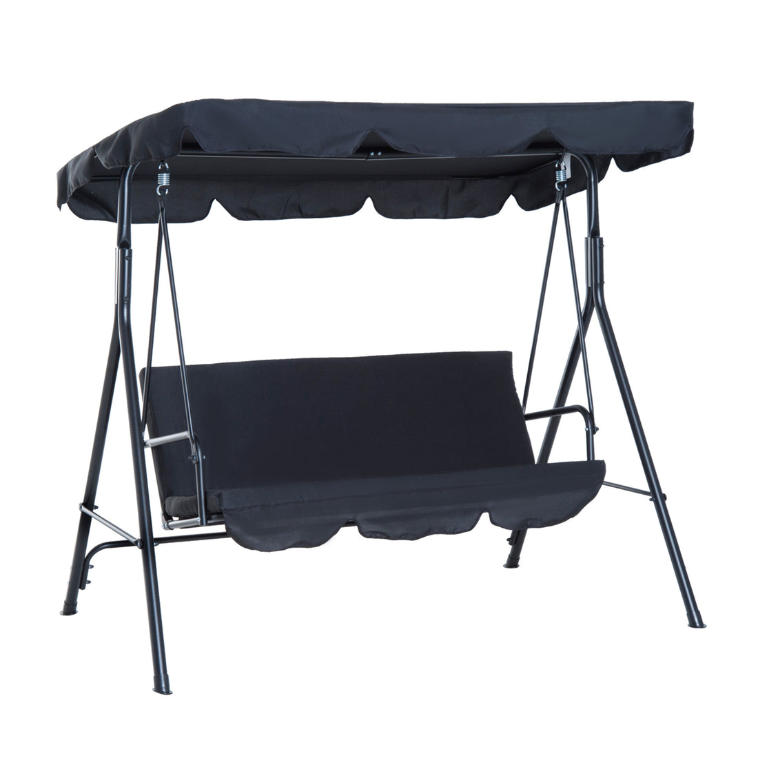 3 Seat Outdoor Patio Swing Chair With Removable Cushion, Steel Frame Stand And Adjustable Tilt Canopy For Patio, Garden, Poolside, Balcony, Backyard, Black Black Steel