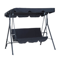 3 Seat Outdoor Patio Swing Chair With Removable Cushion, Steel Frame Stand And Adjustable Tilt Canopy For Patio, Garden, Poolside, Balcony, Backyard, Black Black Steel