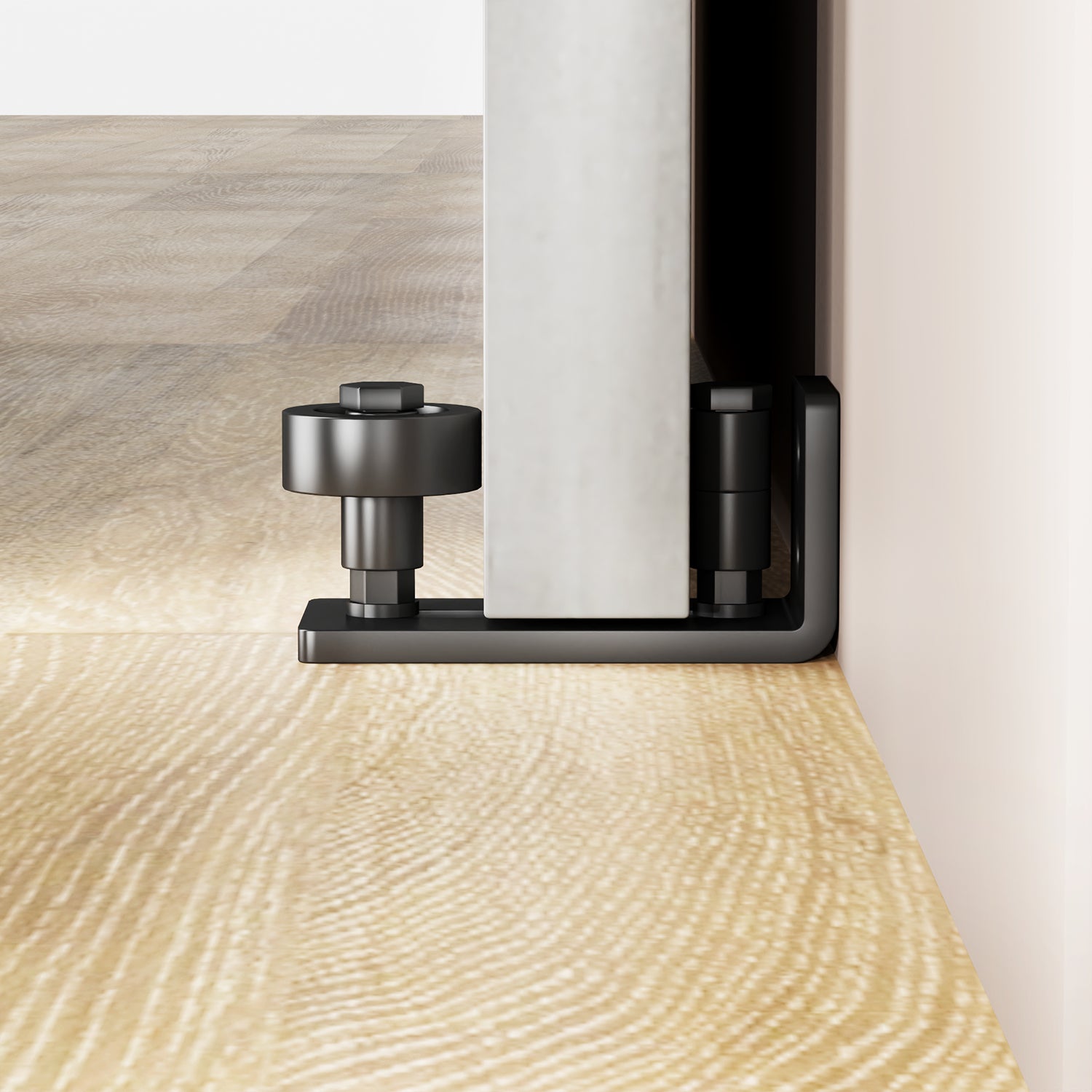 30" X 80" Melamine Integrated Door Slab 6.6Ft Sliding Track Kit Adjustable Floor Guider Pull Handle, Modern Interior Door Panel, Protected By 2Mm Thick Melamine Layer, Moisture Proof Gray Melamine