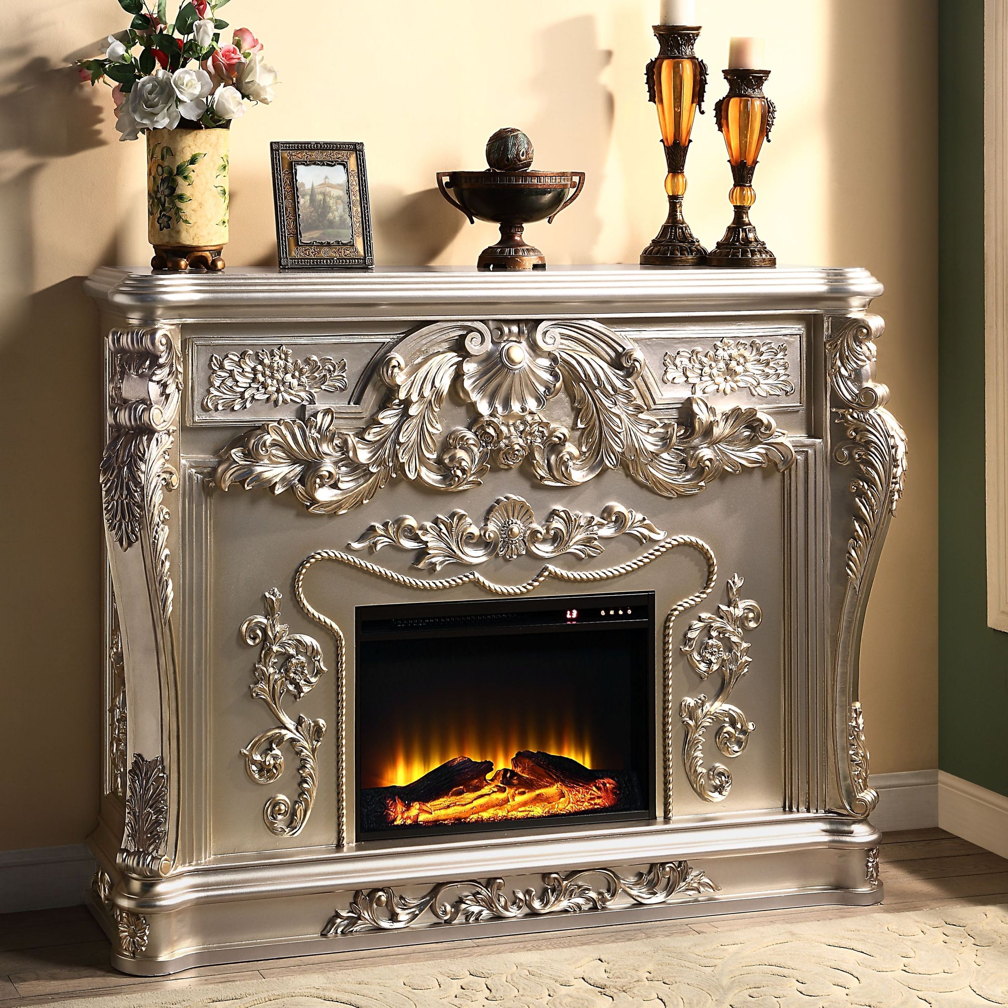 Sorina Fireplace Silver & Gold Finish Ac01619 Gold Mdf