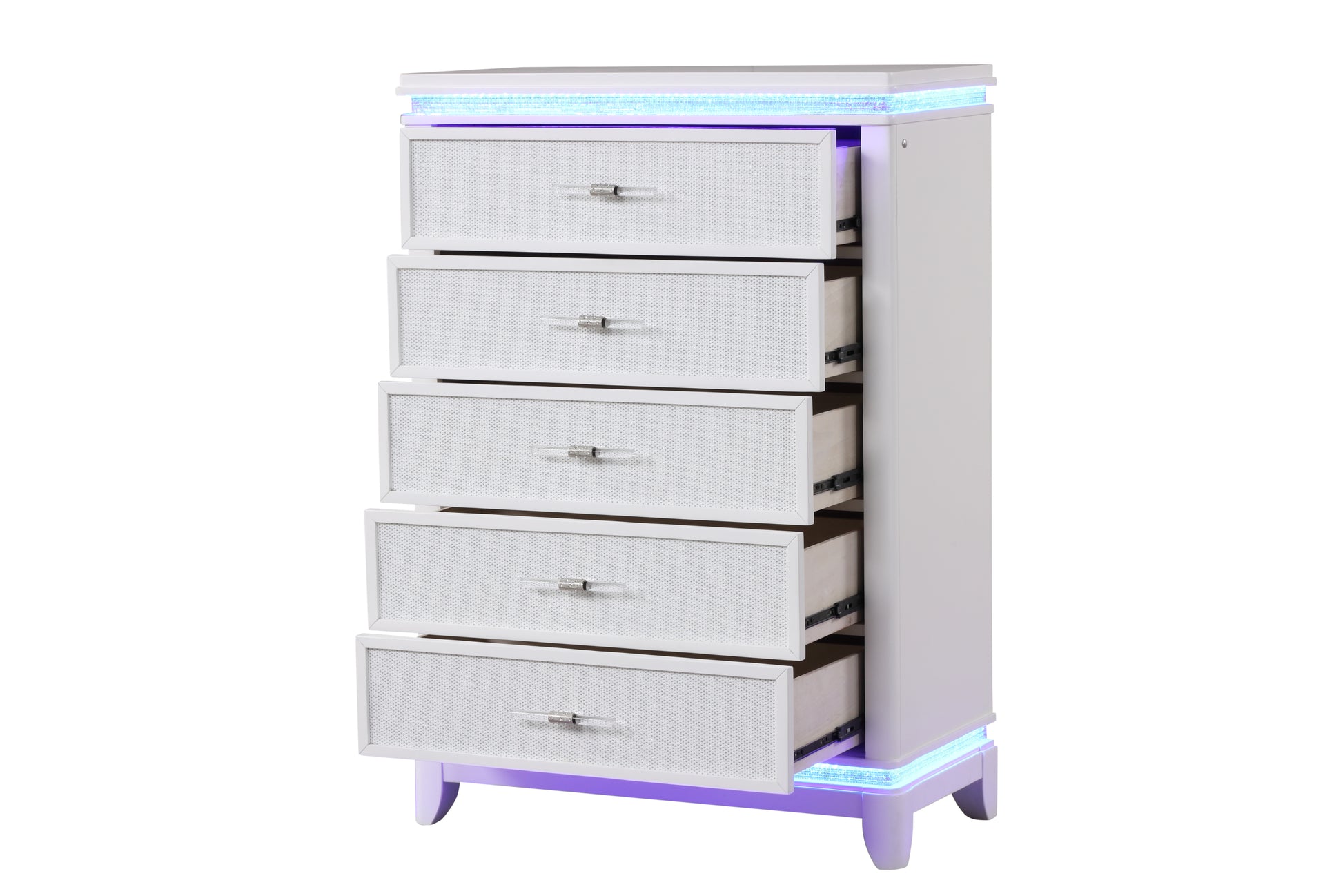 Opium Queen 5 Pc Bedroom Set In Milky White Box Spring Required Queen White Wood 5 Piece Set Bedroom Bed Included,Chest Included,Dresser Included,Mirror Included,Nightstand Included Contemporary,Modern Upholstered Built In Lighting Wood