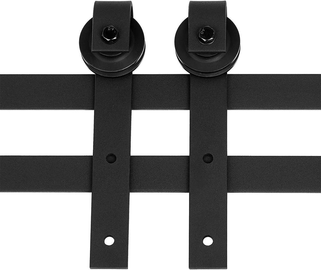 6.6Ft Heavy Duty Sturdy Sliding Barn Door Hardware Adjustable Floor Guide Wall Mount Roller Pull Handle, J Shape Hangers, Smoothly And Quietly, Easy To Install, Fit 24" 36" Width Door. Black Metal