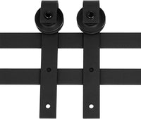 6.6Ft Heavy Duty Sturdy Sliding Barn Door Hardware Adjustable Floor Guide Wall Mount Roller Pull Handle, J Shape Hangers, Smoothly And Quietly, Easy To Install, Fit 24" 36" Width Door. Black Metal