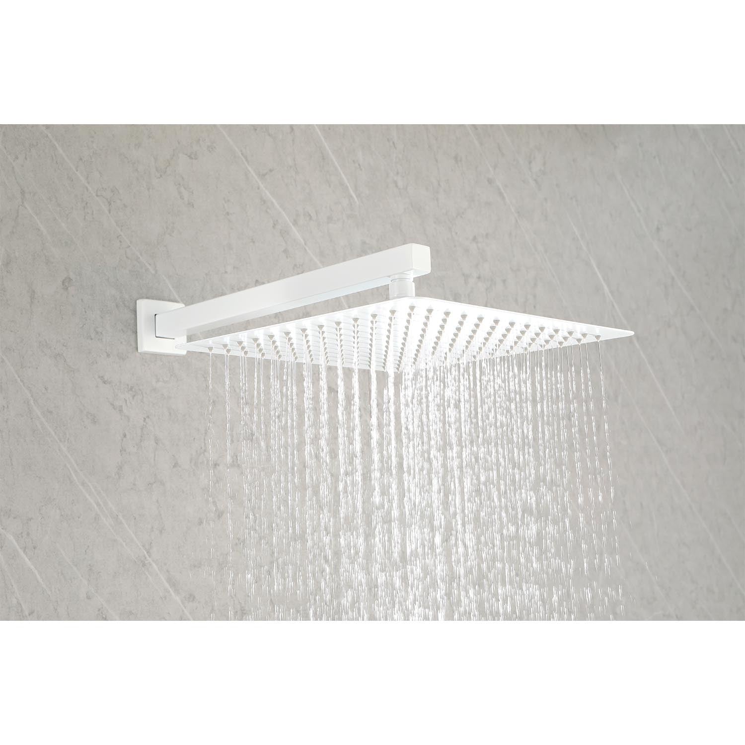 Shower System With Shower Head, Hand Shower, Slide Bar, Bodysprays, Shower Arm, Hose, Valve Trim, And Lever Handles White Wall Mounted Bathroom Brass