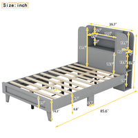 Twin Size Platform Bed With Storage Headboard,Multiple Storage Shelves On Both Sides,Grey Grey Wood