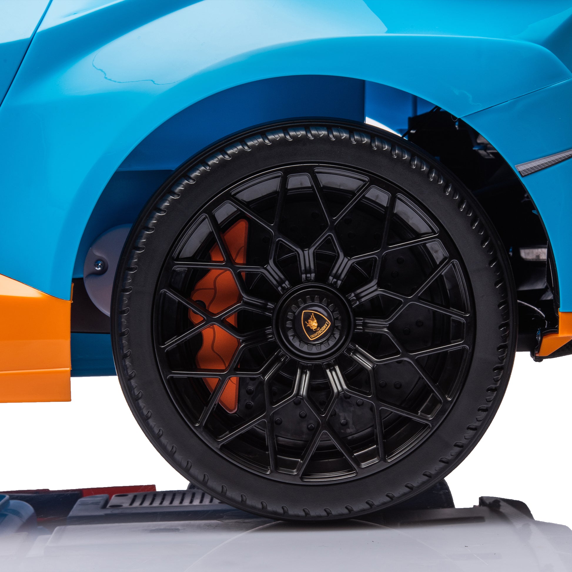 Lamborghini Huracan Sto 24V Kids Electric Ride On Drift Car: Speeds 1.86 5.59 Mph, Ages 3 8, Foam Front Wheels, 360 Spin, Led Lights, Dynamic Music, Early Learning, Usb Port, Drift Feature Blue Polypropylene