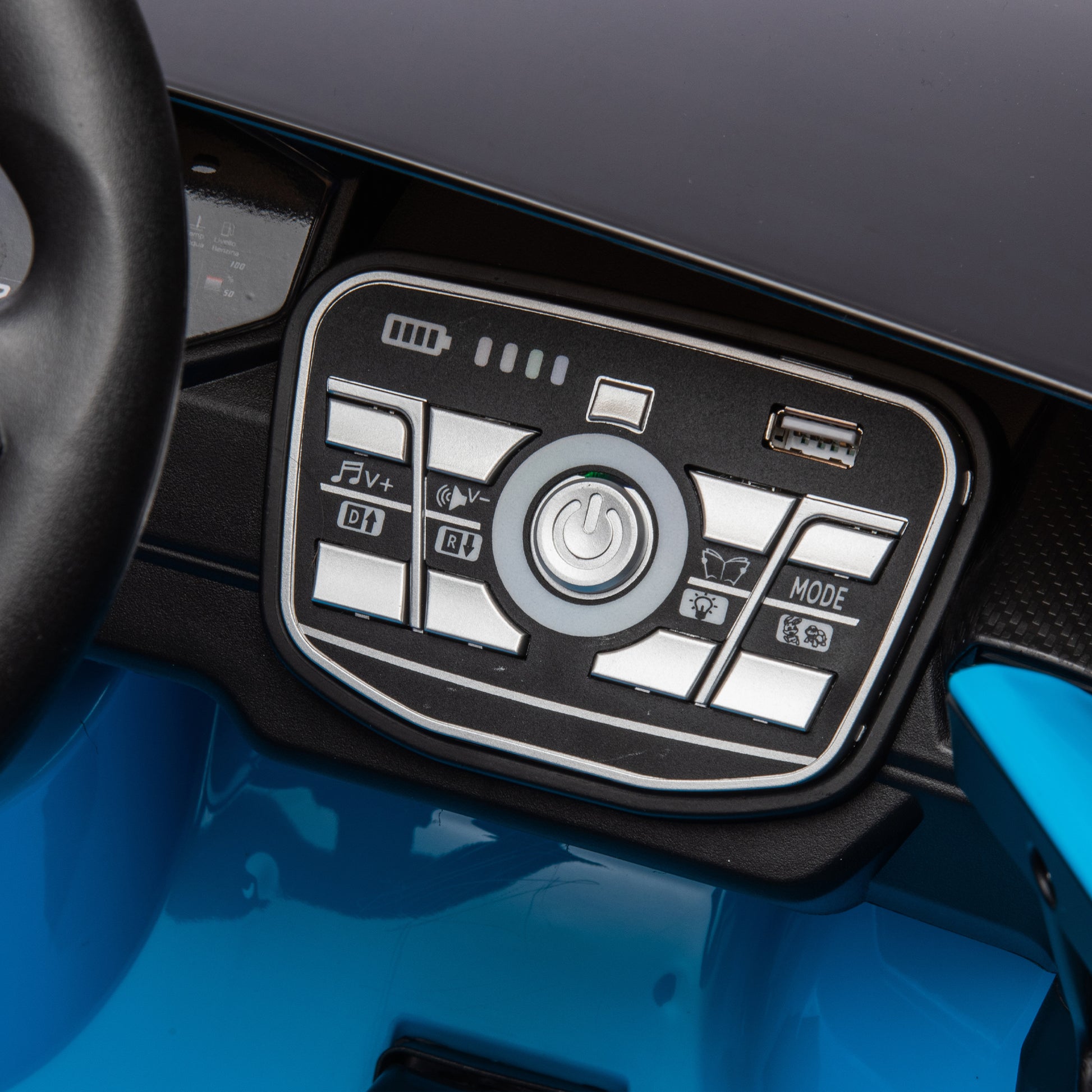 Lamborghini Huracan Sto 24V Kids Electric Ride On Drift Car: Speeds 1.86 5.59 Mph, Ages 3 8, Foam Front Wheels, 360 Spin, Led Lights, Dynamic Music, Early Learning, Usb Port, Drift Feature Blue Polypropylene