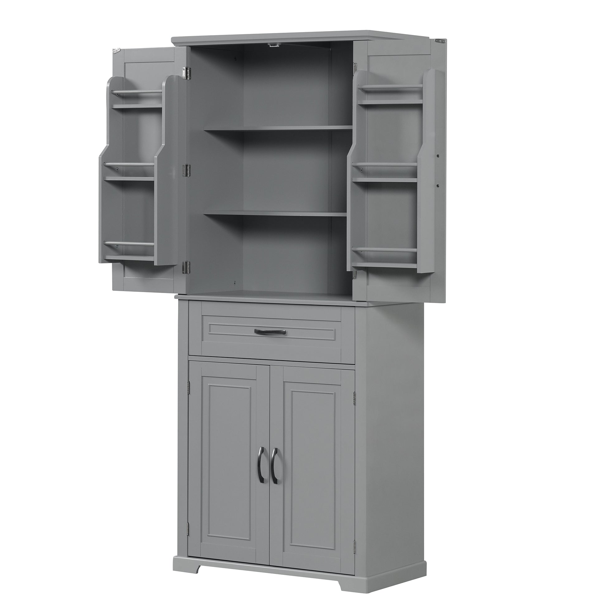 Bathroom Storage Cabinet With Doors And Drawer, Multiple Storage Space, Adjustable Shelf, Grey Grey Mdf