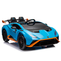 Lamborghini Huracan Sto 24V Kids Electric Ride On Drift Car: Speeds 1.86 5.59 Mph, Ages 3 8, Foam Front Wheels, 360 Spin, Led Lights, Dynamic Music, Early Learning, Usb Port, Drift Feature Blue Polypropylene