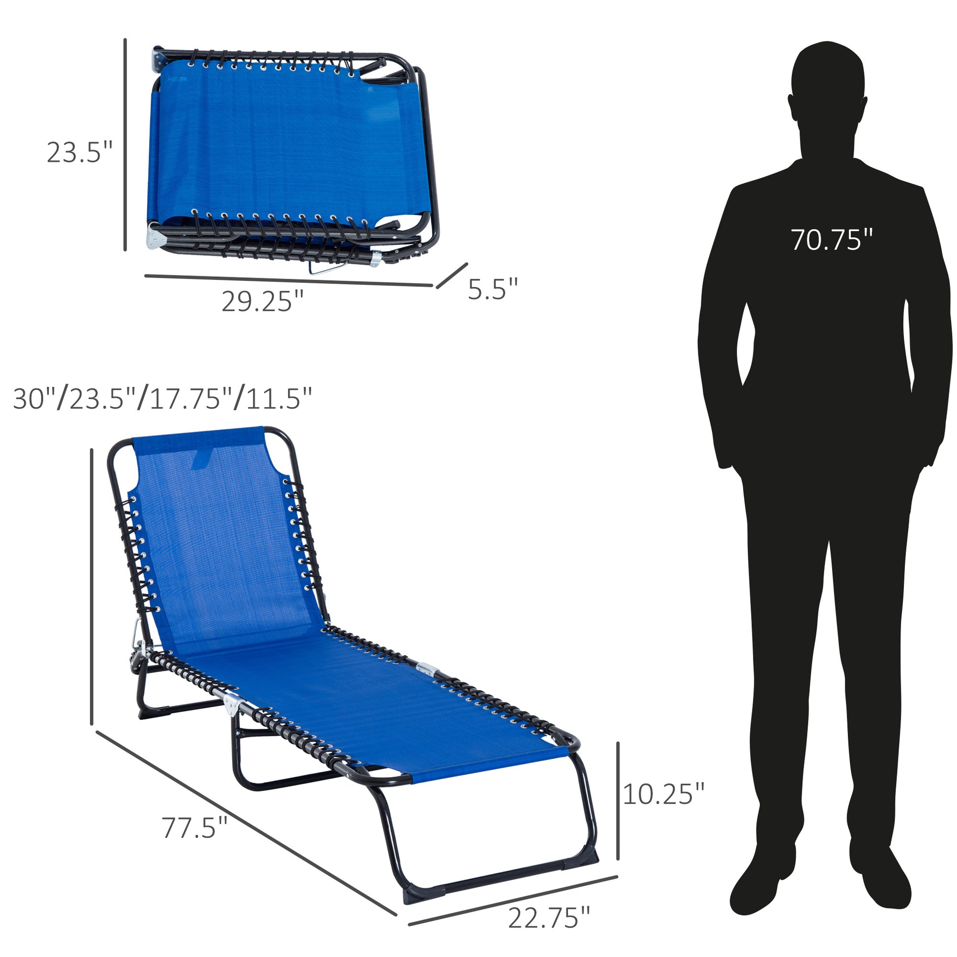 Folding Chaise Lounge Pool Chair, Patio Sun Tanning Chair, Outdoor Lounge Chair With 4 Position Reclining Back,Mesh Seat For Beach, Yard, Patio, Dark Blue Blue Steel